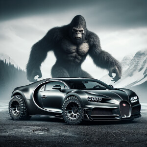 A big Bugatti with a lift kit. Gun metal metallic