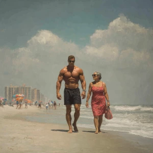 hyperRealism photo painting.a muscular sweaty  employer man walk...