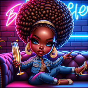 A chibi-style hyper realistic pop art Jamaican goddess oversized...