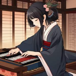 a girl playing koto