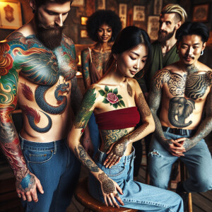 Members of a gang showcasing their tattoos with pride