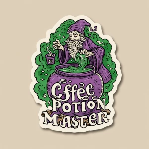 /imagine hand-drawn wizard in a fantasy robe brewing coffee in a...