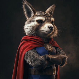 anthropomorphic animals  dressed in  fitted super-hero  costumes...