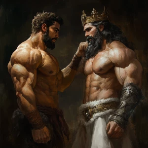 The muscular hairy prince and the king were showing off to each...