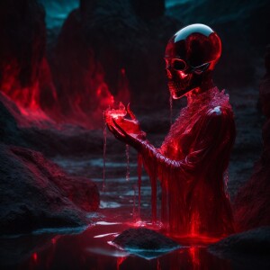 An extraterrestrial vampire with a crystalline exoskeleton embed...