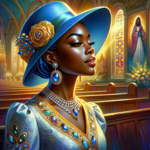 A spiritually enriching illustration portrays an African America...