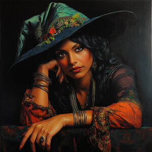 Masterpiece portrait of Indian woman dressed as a witch by studi...