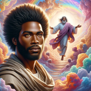 Produce a realistic image of an African-American Jesus in the fo...