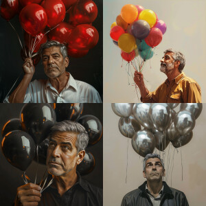 Мужчина похожий на джордж Клуни, в руке  с 60 гелиевыми шарами,...