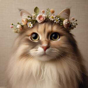 A stunning cat gazing directly at the camera while wearing a del...