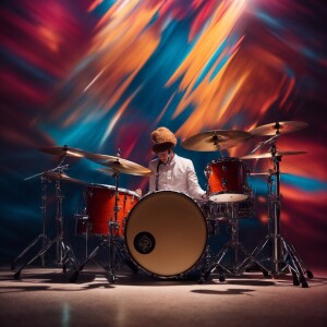 Drummer in a band which a flipped over cymbal!