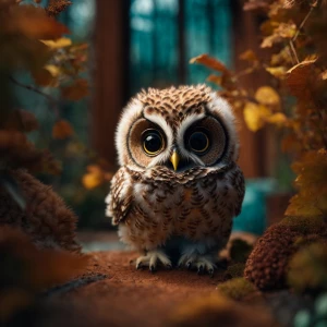 Generate a highly realistic, full-body image of baby owl looking...