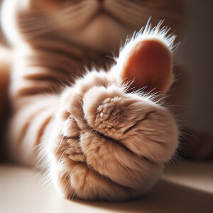 A close-up of cat paw giving a thumbs up from the side