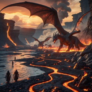 Ultra-photorealistic, cinematic wide establishing shot of a volc...