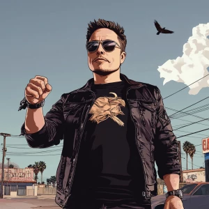 Elon Musk..falcon punch, in GTA San Andreas and carton style