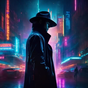 In the dimly lit streets of a futuristic metropolis, a mysteriou...