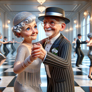 3d whimsical full body view, realistic illustration of a elderly...