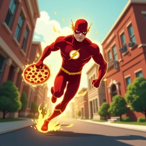 A one point perapective view of the superhero The flash running...