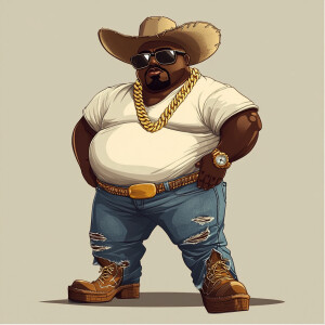 Create a funny cartoon like overweight African American male wit...