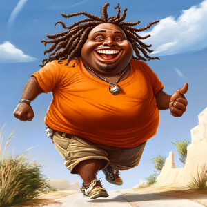 Create a funny cartoon like overweight African American male wit...