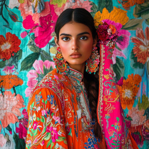 Describe the image featuring a person adorned in a brightly colo...