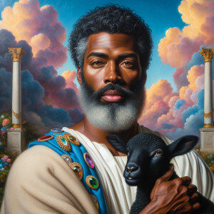 Oil painting of an African-American man resembling Jesus Christ,...