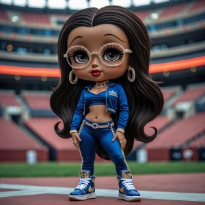 Dark brown Betty Boop with a dark hazelnut complexion, long hair...