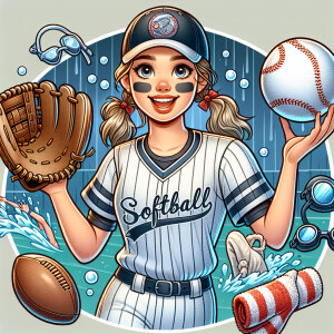 A girl who plays softball but also swims