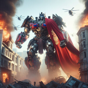 Russia as a transformer character, adorned with Russian costume,...