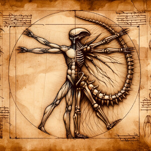 Anatomy diagram on aged parchment and lllustrated with lead medi...