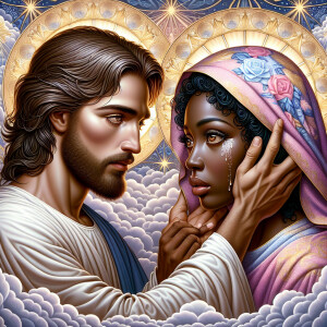 Ensure that the image distinctly represents both Jesus Christ an...