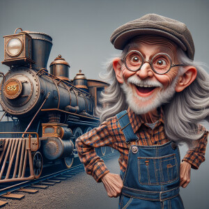 Funny and crazy caricature of a 95 year old American grandpa, ch...
