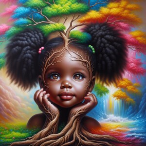 Create a hyper-realistic 3-D oil painting of a tree with a fulle...