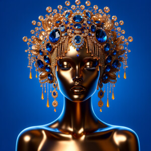 Create a 3-D realistic, elegant figure against a vivid royal blu...