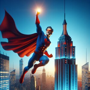 Spiderman, clad in his iconic red and blue suit, swings eneristi...