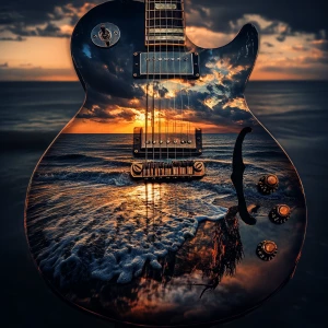 Double exposure: the body of an electric guitar, and inside - a...