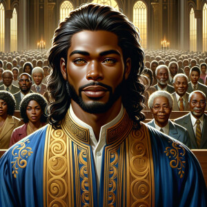 Illustrate an inspiring African-American Jesus crust with a dign...