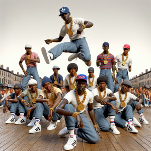 3D image a group of African American young men from the 80’s the...