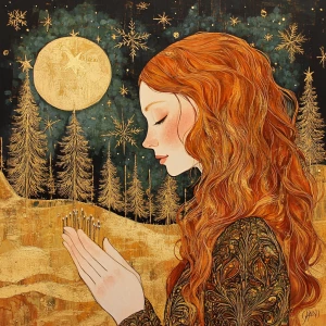 Image of a woman long Ginger hair expressing gratitude amidst a...