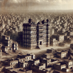 An ancient city, on the outskirts of which stands an abandoned m...