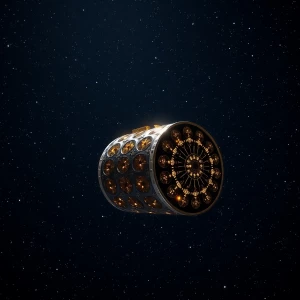 In the midst of a vast, star-studded void, a solar elaborate moo...