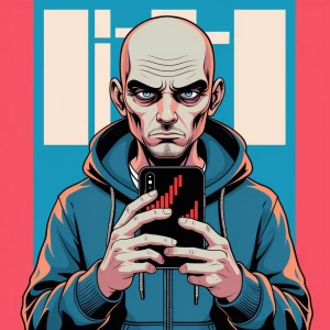 a pale, depressed-looking man with sunken eyes and hoodie, blank...