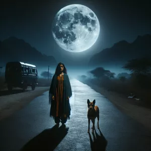 Bijal 30 yrs girl with khali Indian stray dog middle of the road...