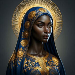 A dignified African-American woman with a serene expression stan...