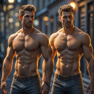 The twin brothers and his dad have that kind of hairy bodies and...