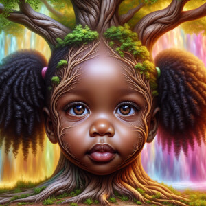 Create a hyper-realistic 3-D oil painting of a tree with a fulle...