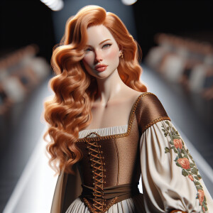 Photorealistic image. Walking down a Runway walk image. Head to...