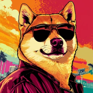MEME DOGE in GTA art style, , in the style of a Grand Theft Aut...