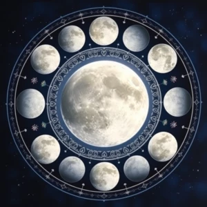 Imagine a mesmerizing circular mandala with a radiant full moon...