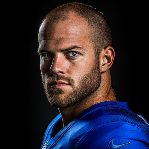 Create a whole body portrait image of a  football player at age...